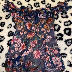 For Love and Lemons silk and velvet floral baby doll dress